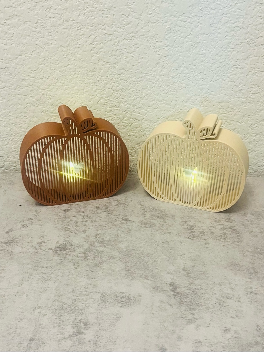Decorative Pumpkin Tealight Lanterns - Brown and Cream - Picture 5 of 8